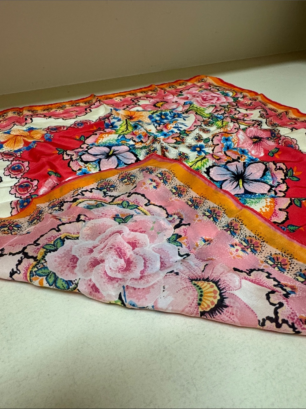 Johnny Was Pink, Orange & Cream Floral Scarf - Picture 6 of 6